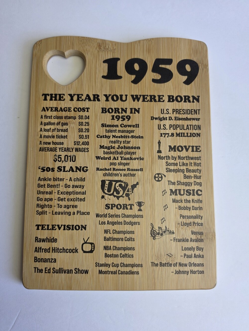 Your Birthday ~ Remembering 1959 Wood Cutting Board Kitchen Decor